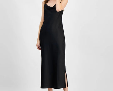 Anne Klein Women's Cowlneck Side-Slit Slip Dres Black Size 4 MSRP $119