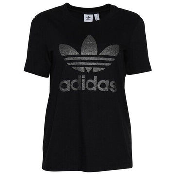 Adidas Women s Adidas Glitter Trefoil Tee Black Size Small