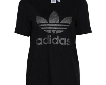 Adidas Women s Adidas Glitter Trefoil Tee Black Size XS