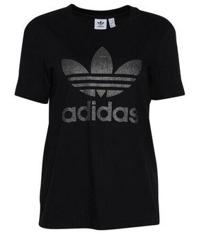 Adidas Women s Adidas Glitter Trefoil Tee Black Size M