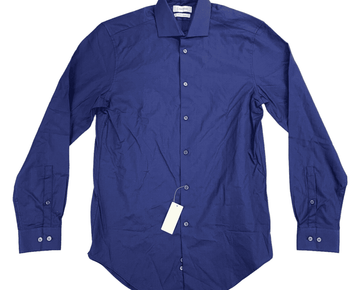Calvin Klein Mens Slim Fit Stretch Long Sleeve Dress Shirt Cotton Blue Size L