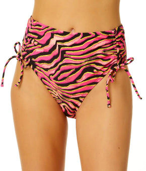 Salt + Cove Juniors Zebra High Waist Cinched Swimwear Bikini Bottom Pink Size XS