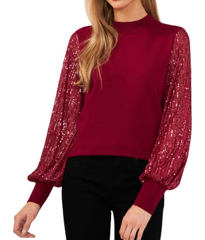 CeCe Womens Cotton Sequins Pullover Sweater Size XL Deep Merlot Purple MSRP $79