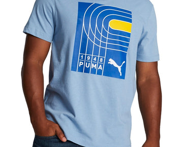 Puma Men's On Your Mark Short-Sleeve Graphic T-Shirt Sky Blue Size XL MSRP $25