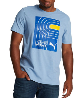 Puma Men's On Your Mark Short-Sleeve Graphic T-Shirt Sky Blue Size M MSRP $25