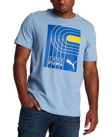 Puma Men's On Your Mark Short-Sleeve Graphic T-Shirt Sky Blue Size M MSRP $25