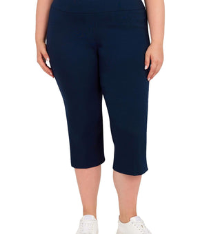 Hearts of Palm Womens Plus Pull On Stretch Capri Pants Size 18W Blue Navy