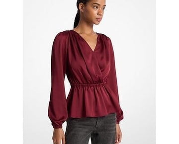 Michael Kors Women's Dressy V-Neck Blouse, Size L Brick Red