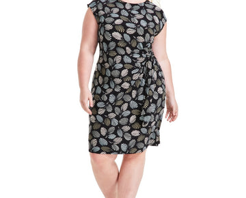 Kasper Plus Size Abstract-Print Cap-Sleeve Dress Black Size 2X MSRP $99