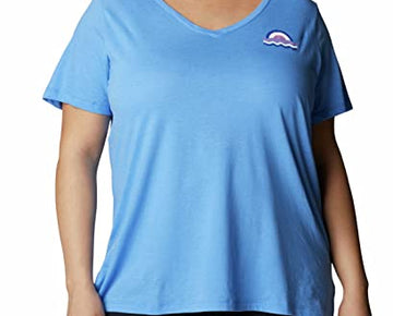 Columbia Women's Bluebird Day Relaxed V Neck, Harbor Blue Heather/, Plus 1X