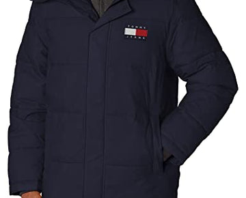 Tommy Hilfiger mens Tommy Jeans Badge Puffer Jacket, Sky Captain, Large