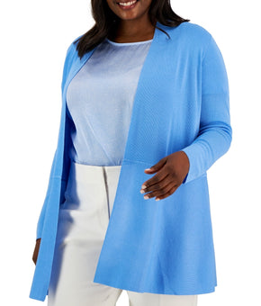 Anne Klein Womens Monterey Open Front Cardigan Top Shore Blue Size 2X
