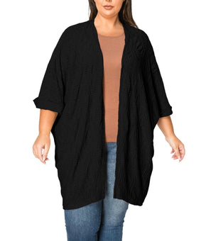 COIN 1804 Plus Size 2X Spiral Wave Texture Dolman Cardigan Sweater Black