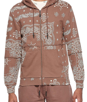 ELEVEN PARIS Men's Paisley Hoodie Zipper Brown Size XL MSRP $150