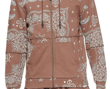 ELEVEN PARIS Men's Paisley Hoodie Zipper Brown Size XL MSRP $150