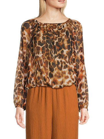 Calvin Klein Women's Print Top Blouse Size XL BROWN $79
