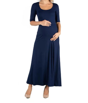 24seven Comfort Apparel Maternity Maxi Dress Dark Blue Plus Size 1X MSRP $$63