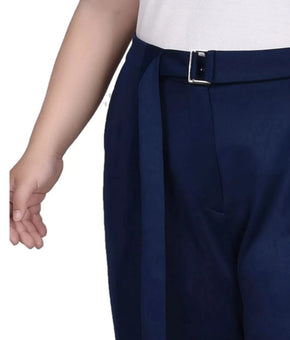 NY Collection Plus Size 2X Belted Scuba Pants Blue Navy