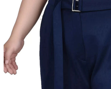 NY Collection Plus Size 2X Belted Scuba Pants Blue Navy