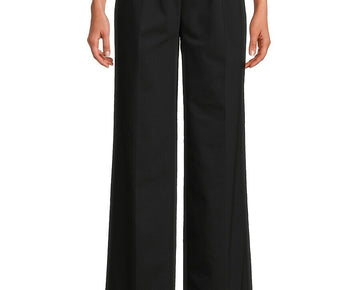 Calvin Klein Womens Pinstripe Belted Wide Trouser Pants Black Size 14 MSRP $109