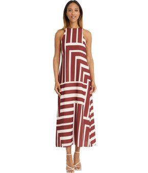 Donna Morgan Women's Striped Sleeveless Ankle Maxi Dress Red Ivory Size 4 $158
