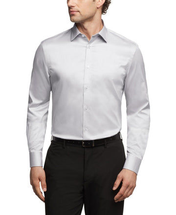 Calvin Klein Stretch Men's Regular Fit Dress Shirt Gray Size 17.5x34/35 MSRP $98