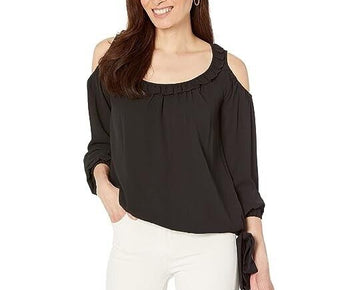 Michael Kors Floral Cold-Shoulder Tie Top Blouse Black Size M MSRP $94