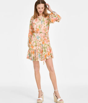 Taylor Women's Printed Button-Front Long-Sleeve Button Dress Orange Size 16 $128
