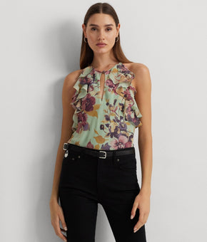 Lauren Ralph Lauren Women's Ruffled Halter Blouse Green Size 16 MSRP $115
