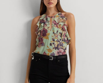Lauren Ralph Lauren Women's Ruffled Halter Blouse Green Size 16 MSRP $115