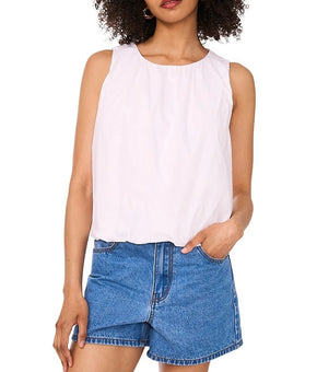 1.STATE Women's Crewneck Cotton Sleeveless Bubble Top White Size L $89 SALE