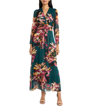 Maggy London Women's Floral-Print Maxi Dress Green Size 12 MSRP $158