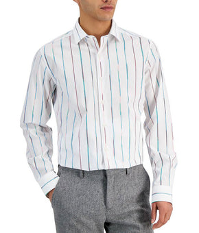 Bar III Men's Slim Fit Painted Stripe Dress Shirt White Size XL MSRP $65