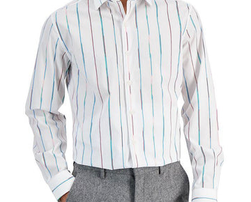 Bar III Men's Slim Fit Painted Stripe Dress Shirt White Size XL MSRP $65