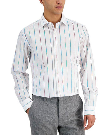 Bar III Men's Slim Fit Painted Stripe Dress Shirt White Size XL MSRP $65