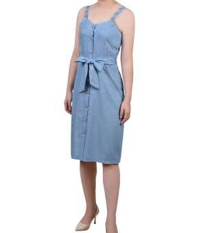 NY Collection Womens Petites Cotton Knee-Length Shirtdress Blue Size PL