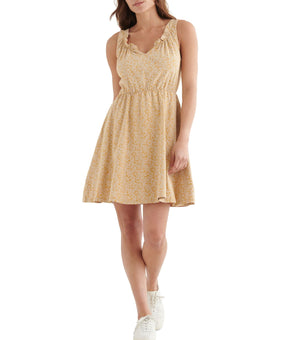 LUCKY BRAND Womens Yellow Pocketed Ruffled Floral Sleeveless Split Dress Size XS