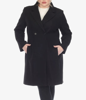 White Mark Plus Size 1XL Classic Walker Notch Collar Pockets Coat Black $148