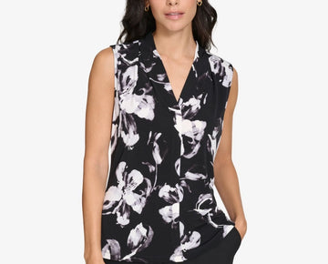 Calvin Klein Women Printed V-Neck Sleeveless Camisole Top White Black Size XL