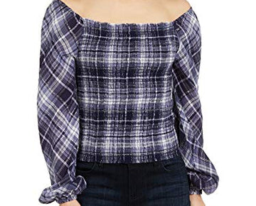 Inc Plaid Smocked-Bodice Top Sussex Plaid XL