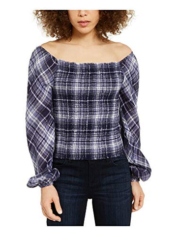 Inc Plaid Smocked-Bodice Top Sussex Plaid XL