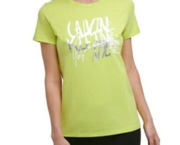 Calvin Klein Performance Women s Script Logo T-Shirt Neon Green Size S MSRP $40