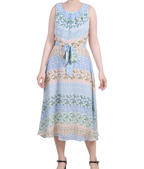 NY Collection Womens Petites Chiffon Printed Midi Dress Size PL
