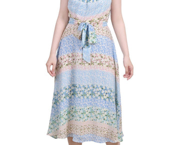 NY Collection Womens Petites Chiffon Printed Midi Dress Size PL