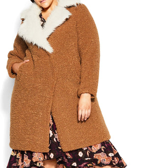 Aveology Women's Plus Size 22 Teddy Faux Fur Fully Lined Jacket Brown MSRP $190