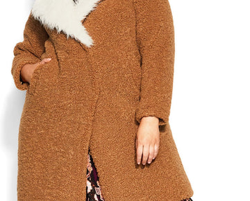 Aveology Women's Plus Size 22 Teddy Faux Fur Fully Lined Jacket Brown MSRP $190