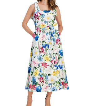 Anne Klein Womens Floral Print Cuffing Shift Dress White Size 12