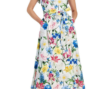 Anne Klein Womens Floral Print Cuffing Shift Dress White Size 12