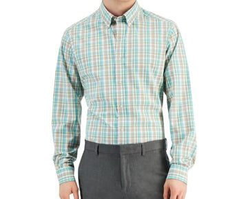 Club Room Mens Plaid Stretch Dress Shirt Green Size M