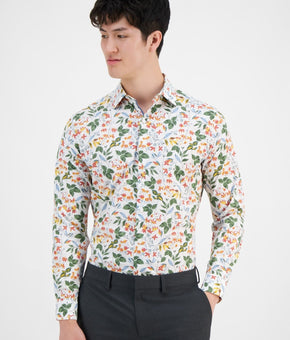 Bar Iii Men Slim fit Dress Shirt Shirt Size S 14-14.5 Long Sleeve White Floral